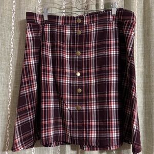 Maroon Plaid Button-Front Mini-Skirt